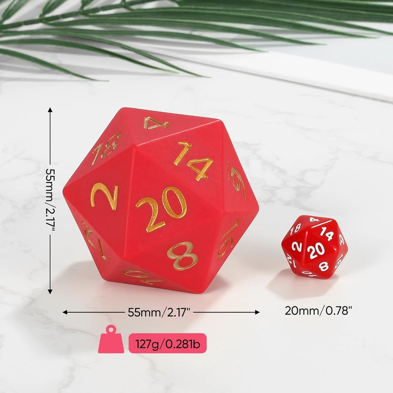 CSITORWWE 55mm Giant D20 Dice,20 Sided Resin Dice with Velvet Pouch, Titan Polyhedral Dice for TTRPG Tabletop Gaming,Dungeon Masters,RPG Adventures(Red) - Image 2